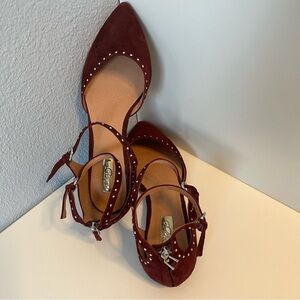 Halogen Suede Flats for Women Size 8 Burgundy Double Ankle Strap w/ Back Zipper
